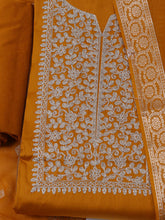 Neck Embroidered Chanderi Unstitched Suit With Dupatta